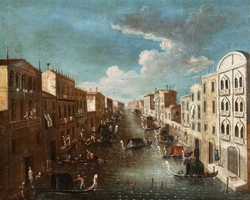 Venezia, sfilata di gondole sul canale
